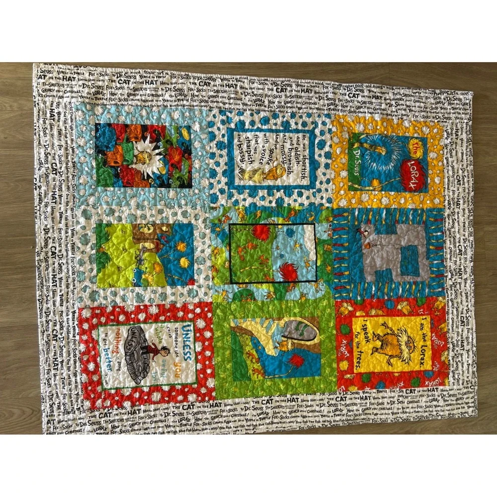 Dr Seuss The Lorax Patchwork Quilt Multicolor Storybook Nursery Blanket 36x47